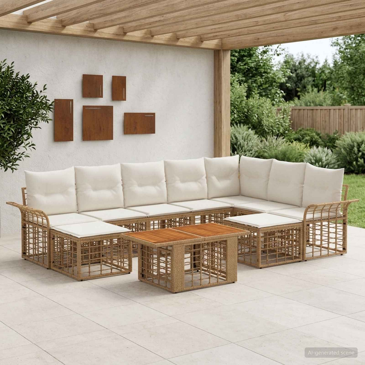 Tuinbankenset 10 st Natuurlijk en Crème Wit poly rattan is nu te koop bij PeponiXL, paradijselijk wonen!