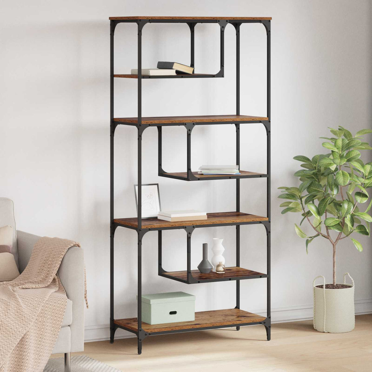 Boekenkast Oud hout 81 x 36 x 176 cm Bewerkt hout is nu te koop bij PeponiXL, paradijselijk wonen!