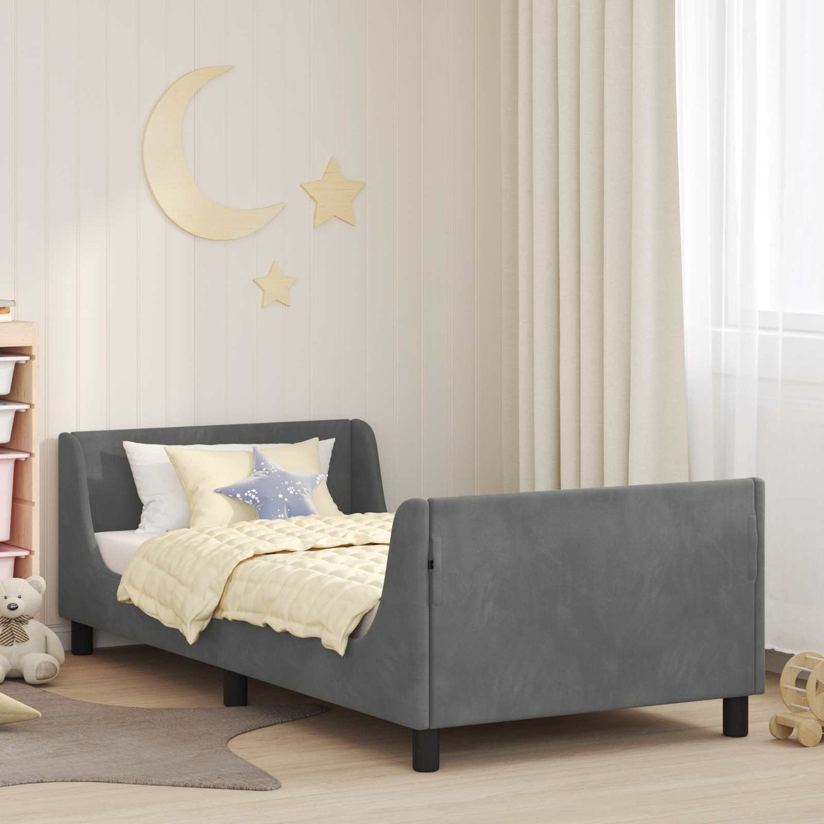 Bedframe voor kinderen met hoofdbord Donkergrijs 90 x 190 cm is nu te koop bij PeponiXL, paradijselijk wonen!