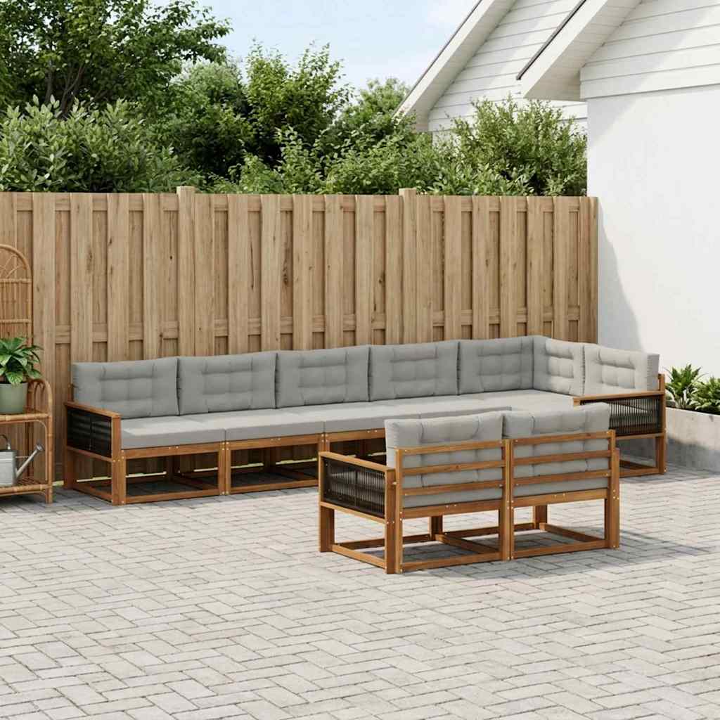 Buiten bankenset met kussen 8 pcs Natuurlijk en Lichtgrijs is nu te koop bij PeponiXL, paradijselijk wonen!