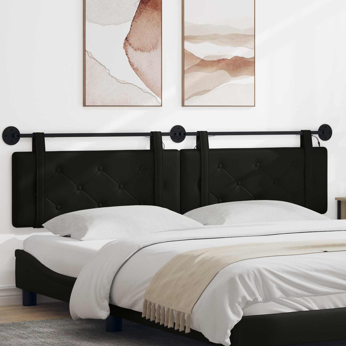 Hangend hoofdbord Met LED-verlichting Zwart Kunstleer is nu te koop bij PeponiXL, paradijselijk wonen!
