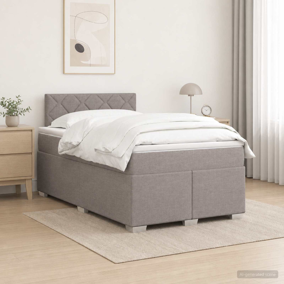 Boxspringbed met matras met hoofdeinde Taupe 120 x 190 cm Stof is nu te koop bij PeponiXL, paradijselijk wonen!