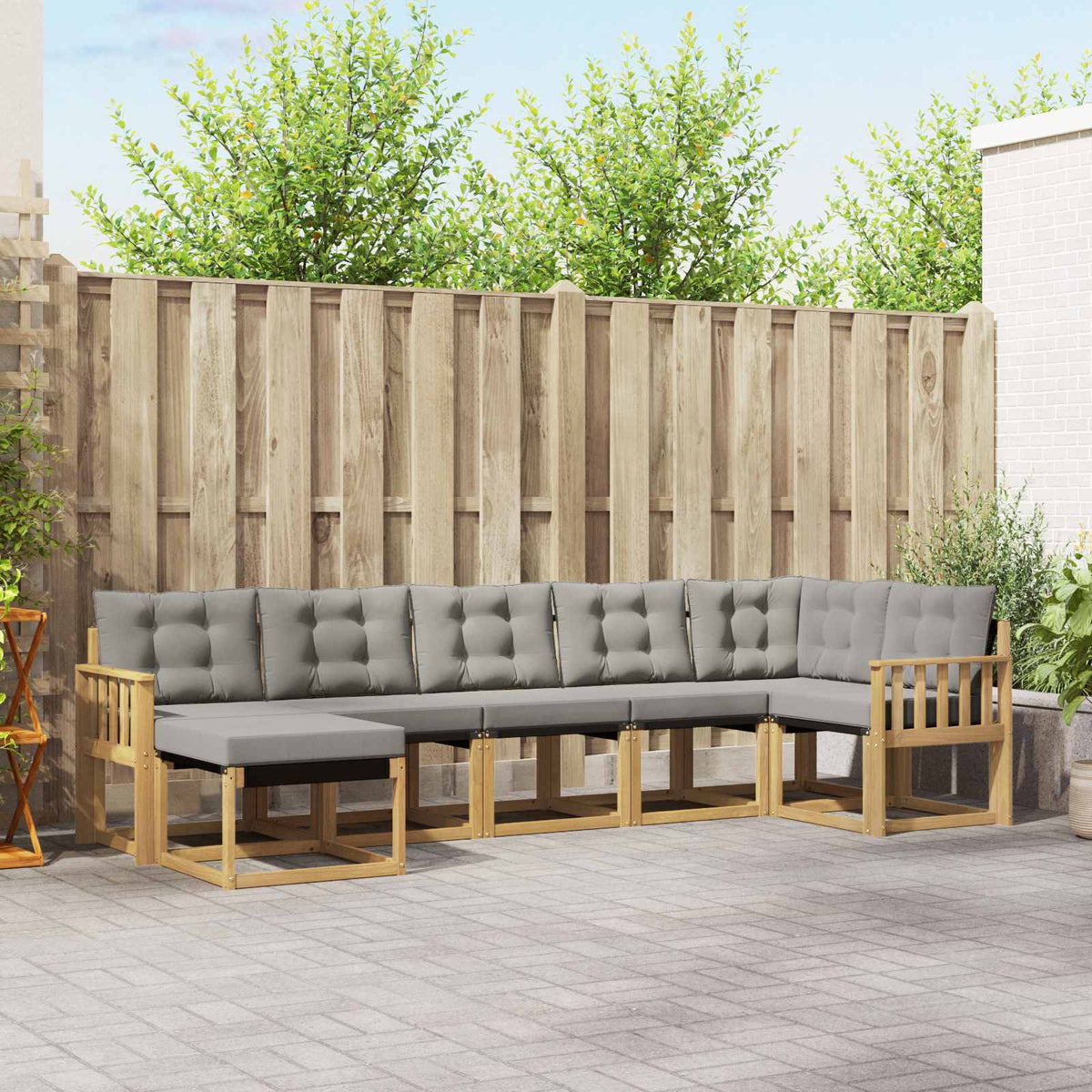 Buiten bankenset met kussen 7 pcs Wit en Lichtgrijs is nu te koop bij PeponiXL, paradijselijk wonen!