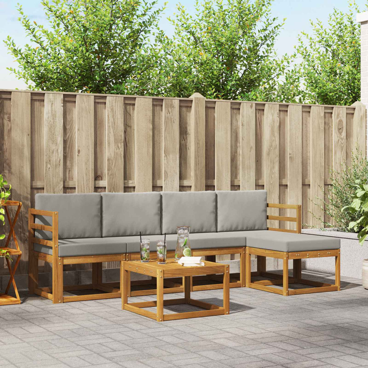 Buiten bankenset met kussen 6 pcs Natuurlijk en Lichtgrijs is nu te koop bij PeponiXL, paradijselijk wonen!