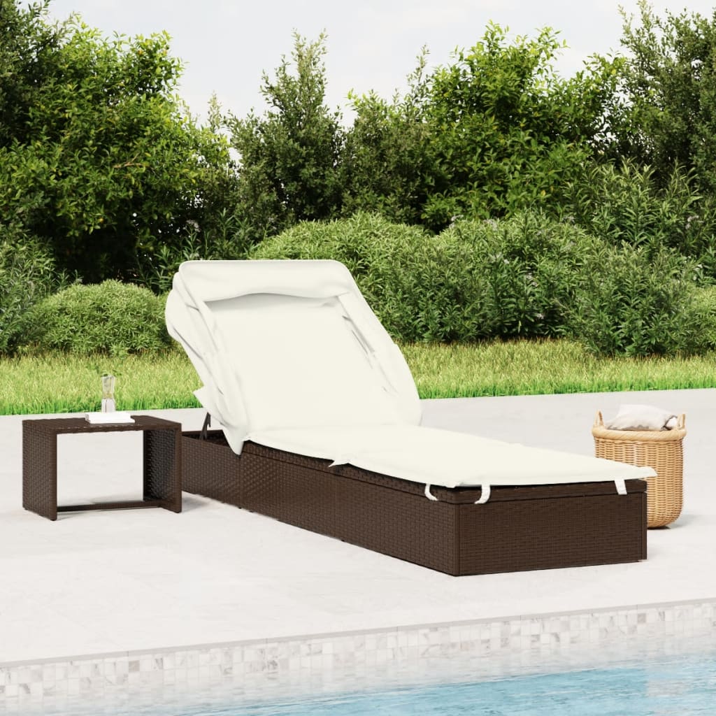 Ligbed met inklapbaar dak 213x63x97 cm poly rattan bruin is nu te koop bij PeponiXL, paradijselijk wonen!
