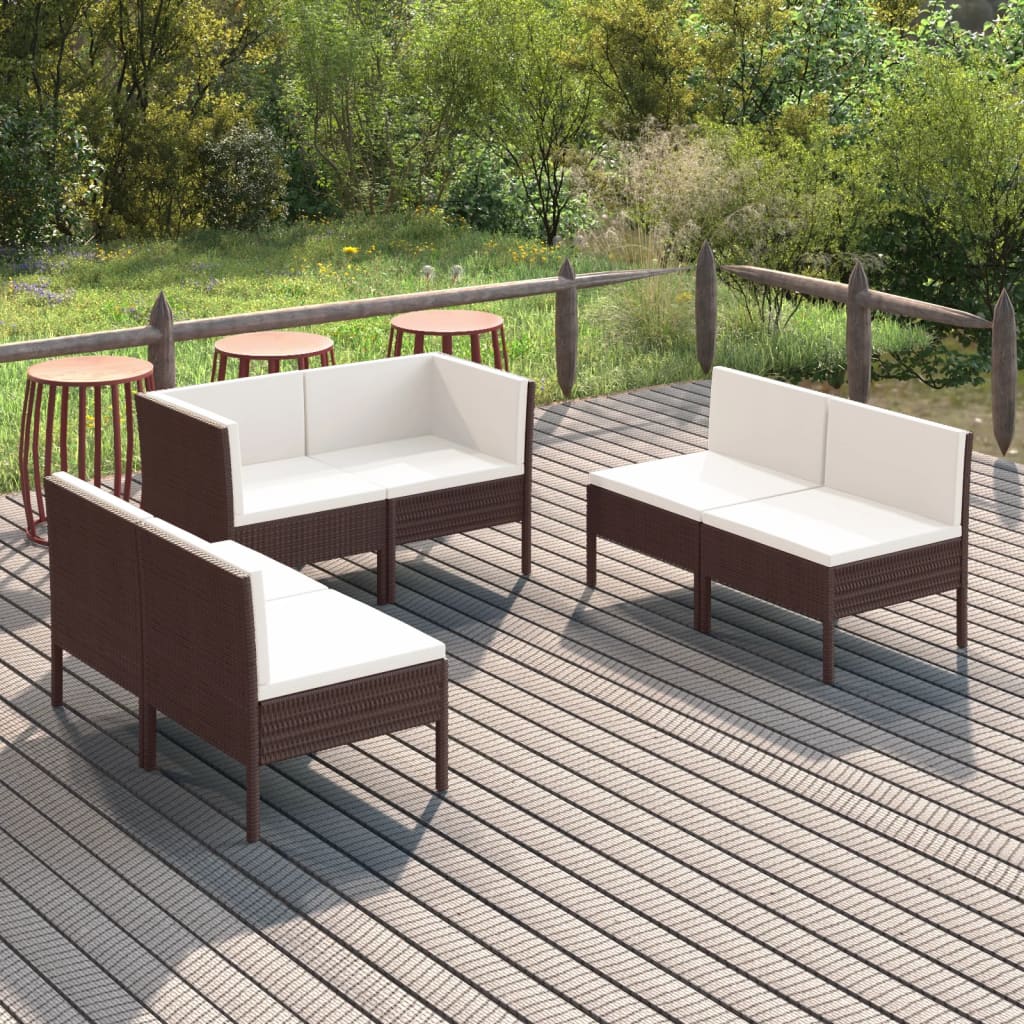 6-delige Loungeset met kussens poly rattan bruin is nu te koop bij PeponiXL, paradijselijk wonen!