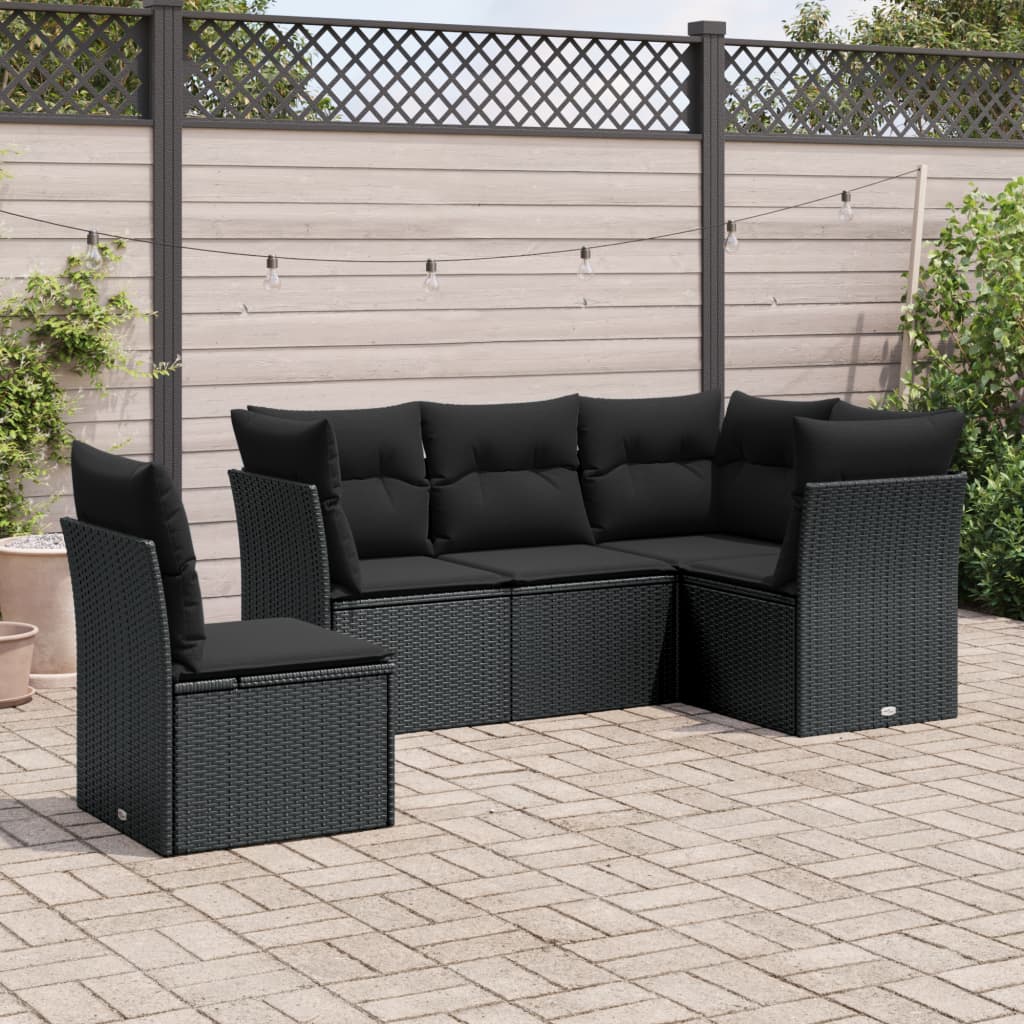 5-delige Loungeset met kussens poly rattan zwart is nu te koop bij PeponiXL, paradijselijk wonen!