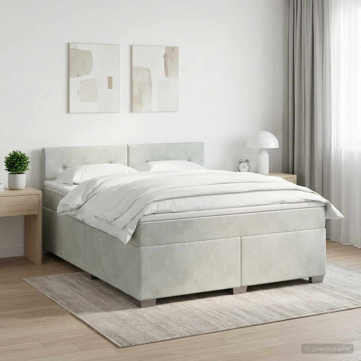 Boxspringbed met matras Lichtgrijs 160 x 200 cm Fluweel is nu te koop bij PeponiXL, paradijselijk wonen!