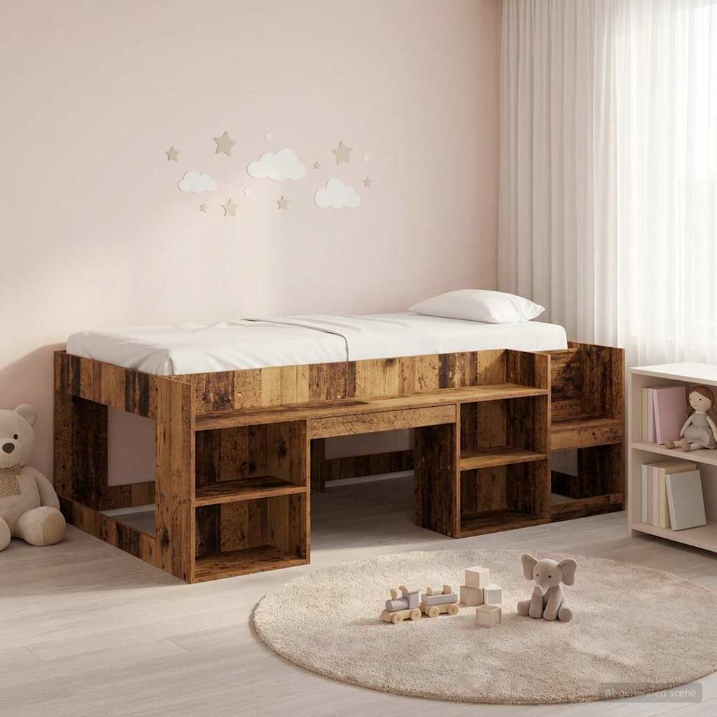 Jeugd bedframe met opbergruimte Oud hout 75 x 190 cm is nu te koop bij PeponiXL, paradijselijk wonen!