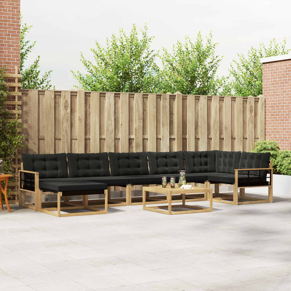 Buiten bankenset 8 pcs Wit en zwart Massief Acaciahout is nu te koop bij PeponiXL, paradijselijk wonen!