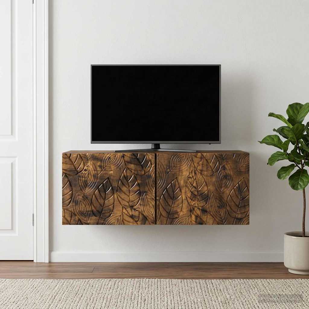 Wandbeugel TV-kast 98 x 41 x 30 cm Gerookt eiken Bewerkt hout is nu te koop bij PeponiXL, paradijselijk wonen!