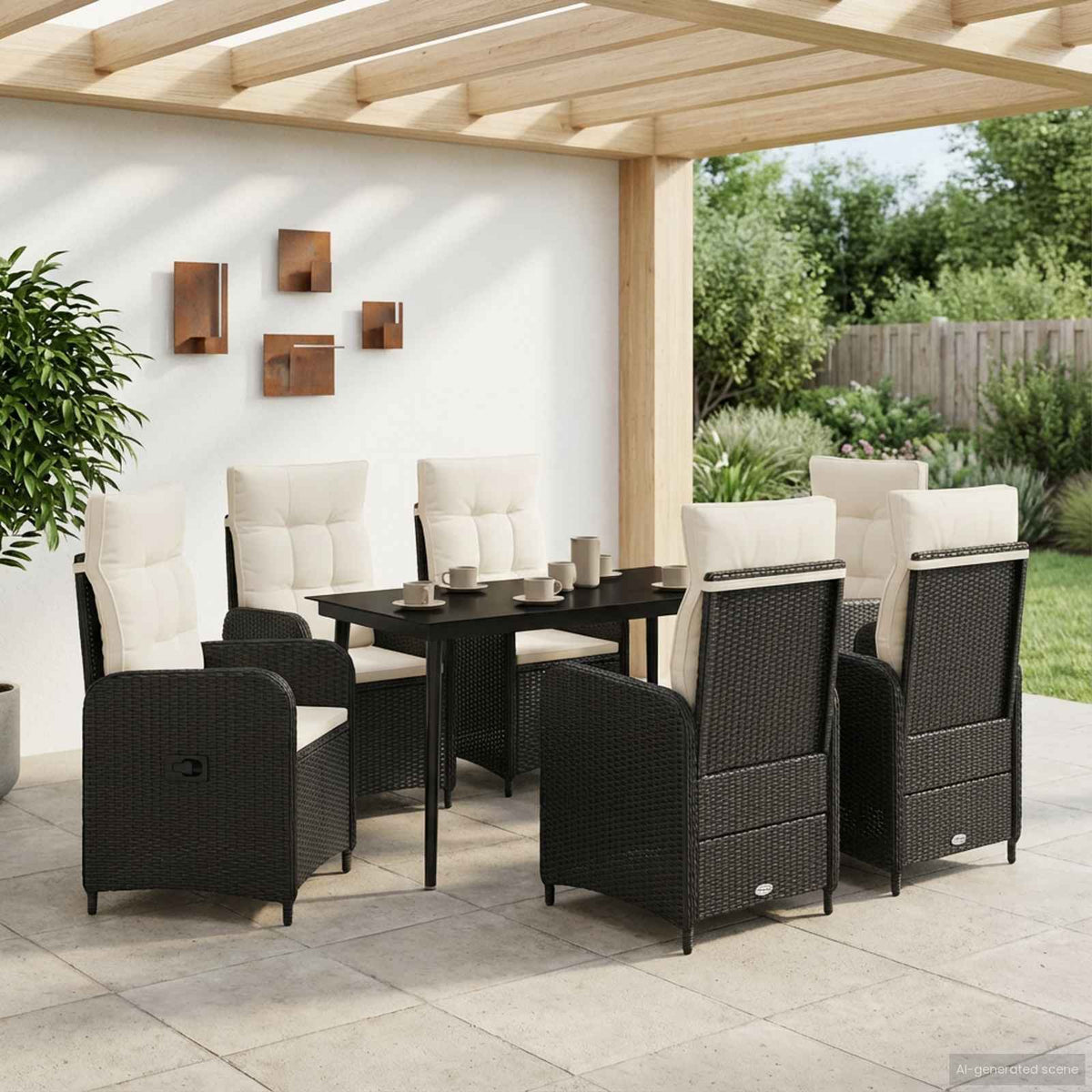Bank tafel set met kussen met kussen 7 pcs Zwart en Cream Wit is nu te koop bij PeponiXL, paradijselijk wonen!
