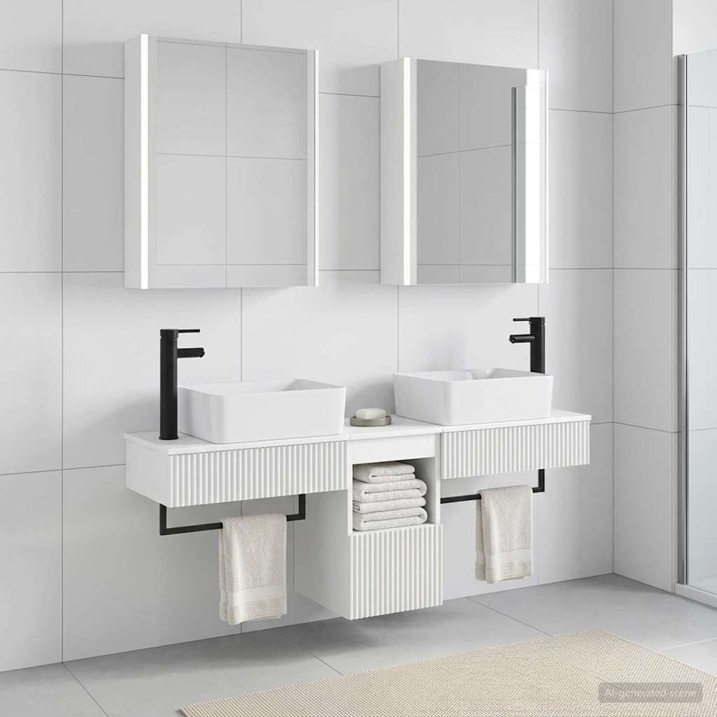 Badkamerkastenset 5 st Wit Bewerkt hout is nu te koop bij PeponiXL, paradijselijk wonen!