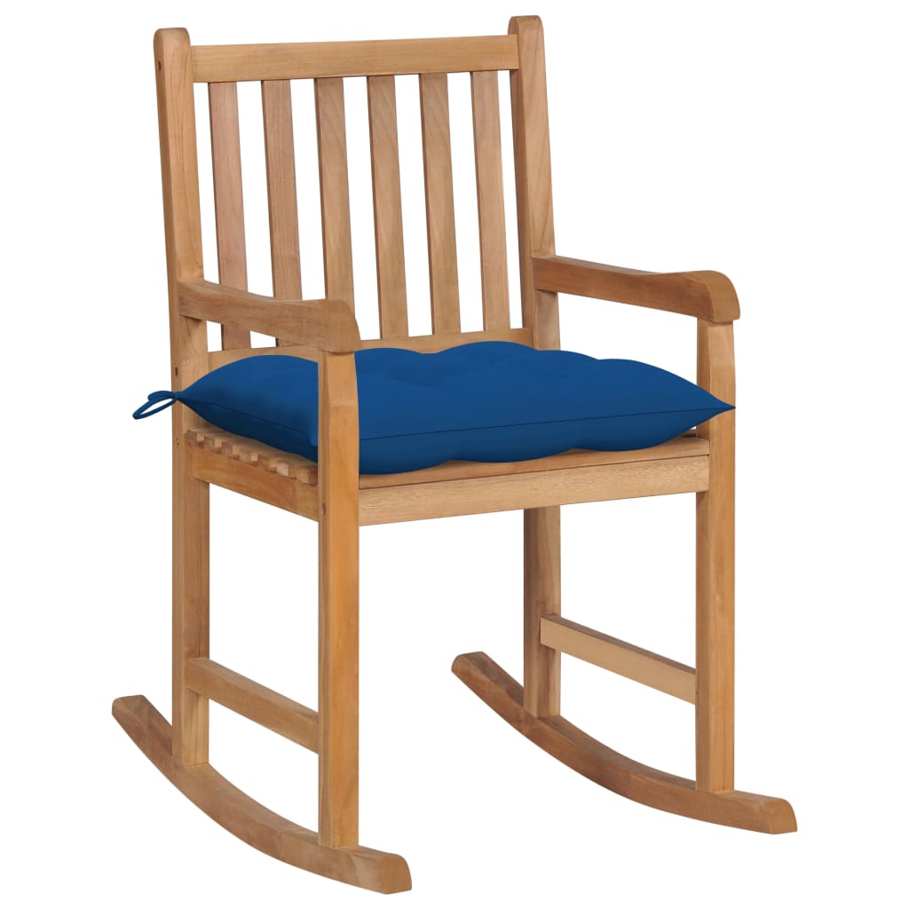 Schommelstoel met blauw kussen massief teakhout is nu te koop bij PeponiXL, paradijselijk wonen!