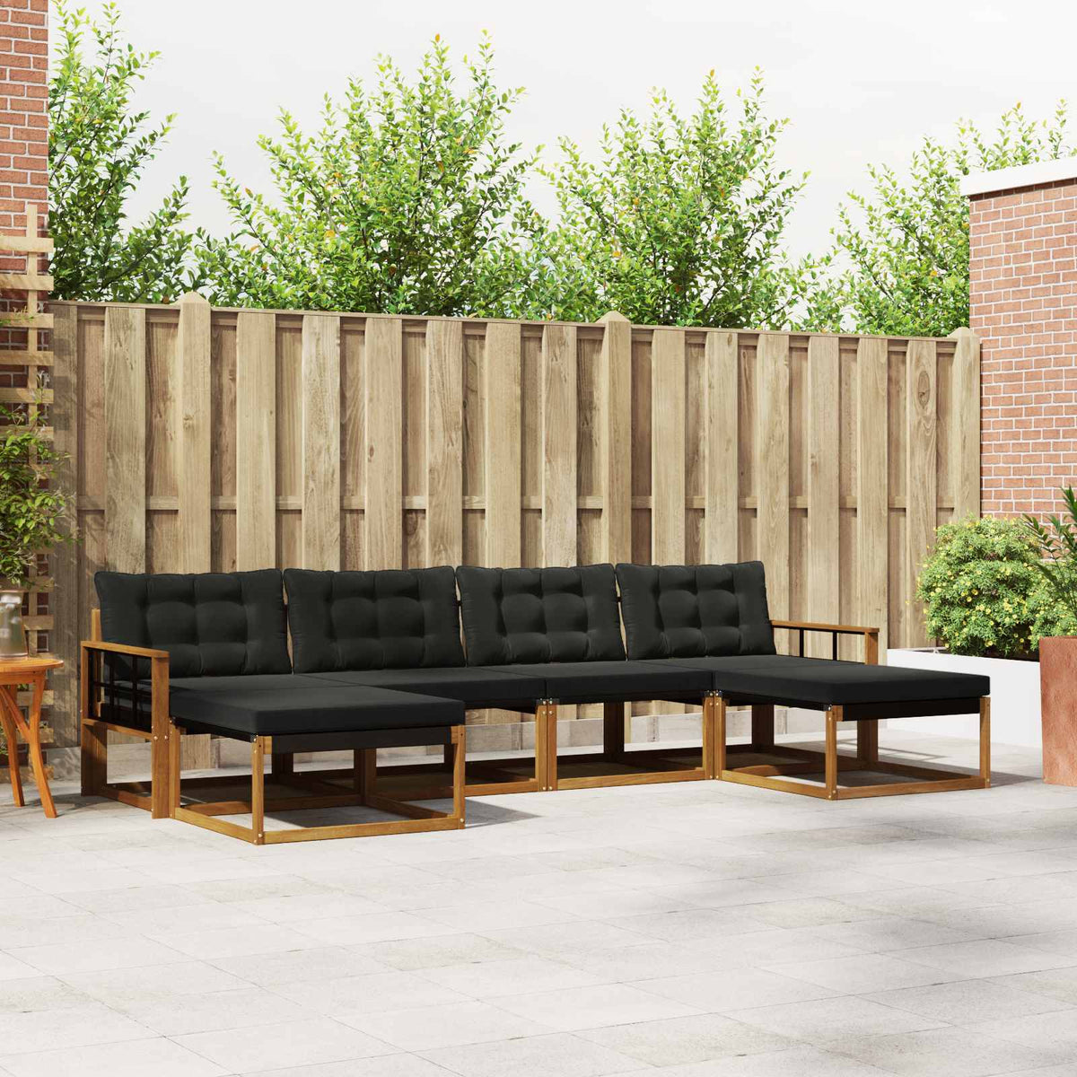 Buiten bankenset met kussen 6 pcs Natuurlijk en Zwart is nu te koop bij PeponiXL, paradijselijk wonen!