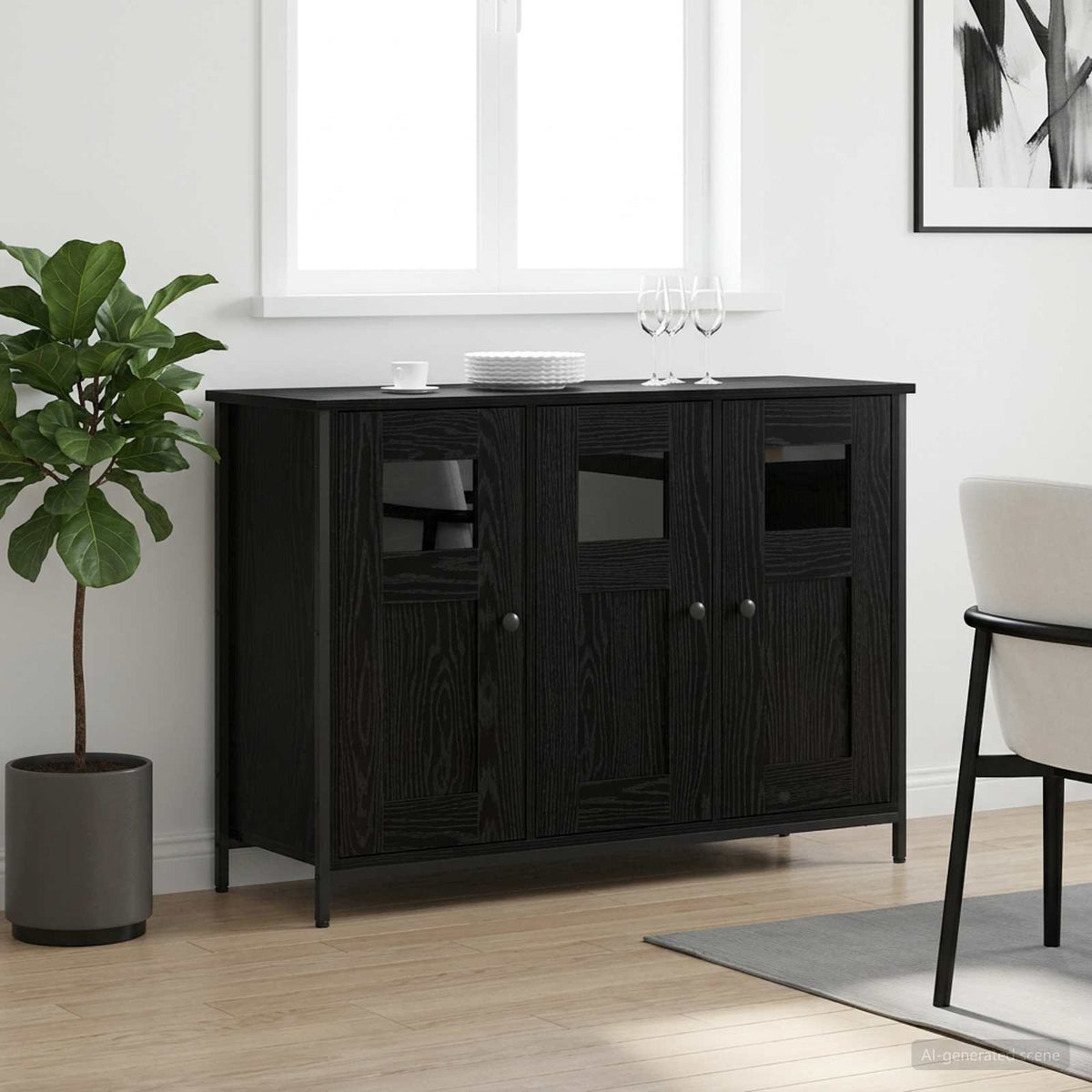 Dressoir Zwart eiken 100 x 35 x 70 cm Bewerkt hout is nu te koop bij PeponiXL, paradijselijk wonen!