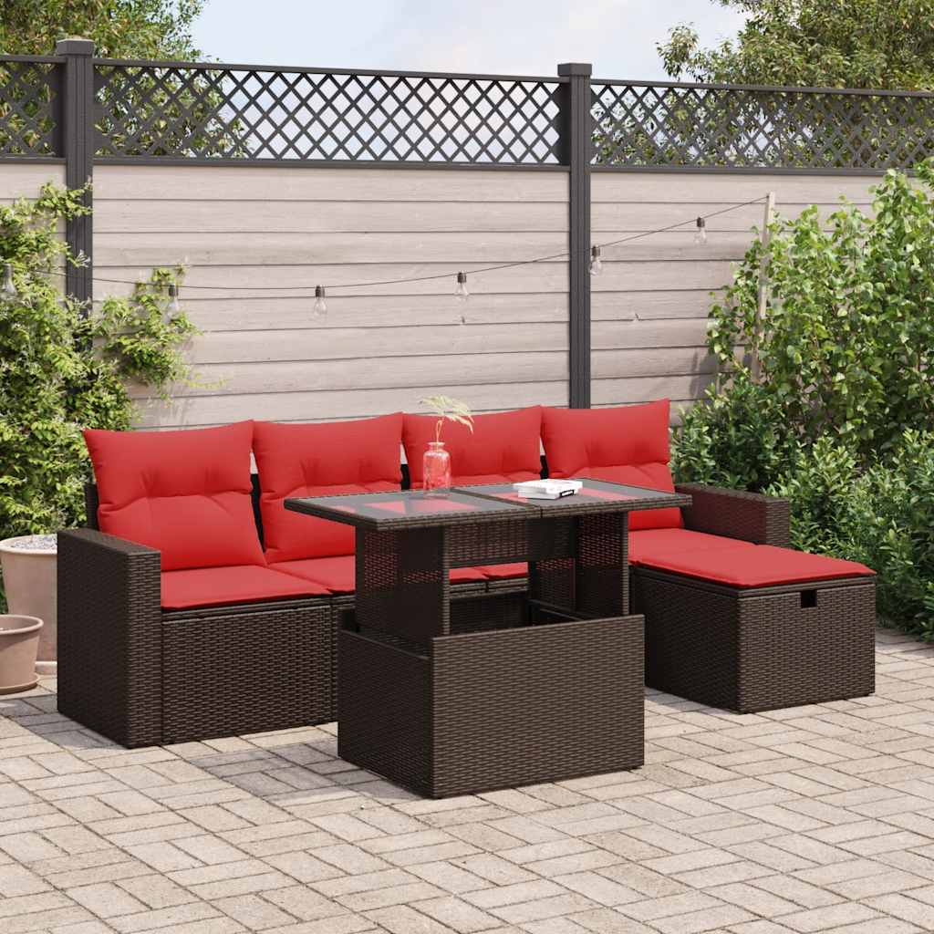 6-delige Loungeset met kussens poly rattan acacia bruin is nu te koop bij PeponiXL, paradijselijk wonen!
