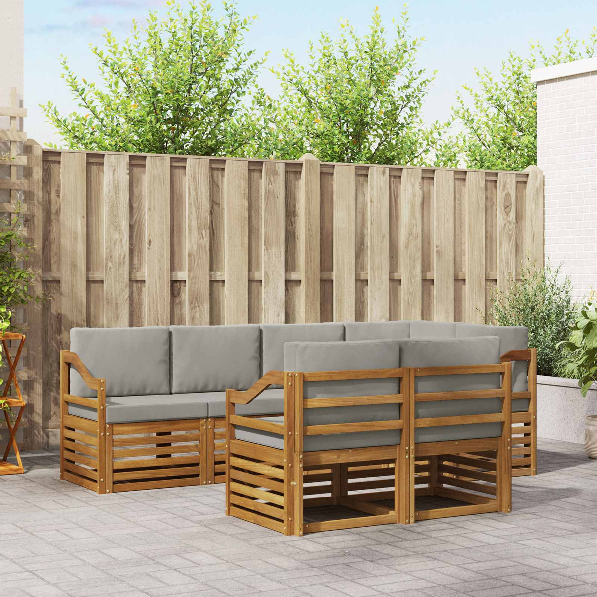 Hoekbank Set met kussen 7 pcs Natuurlijk en Lichtgrijs is nu te koop bij PeponiXL, paradijselijk wonen!