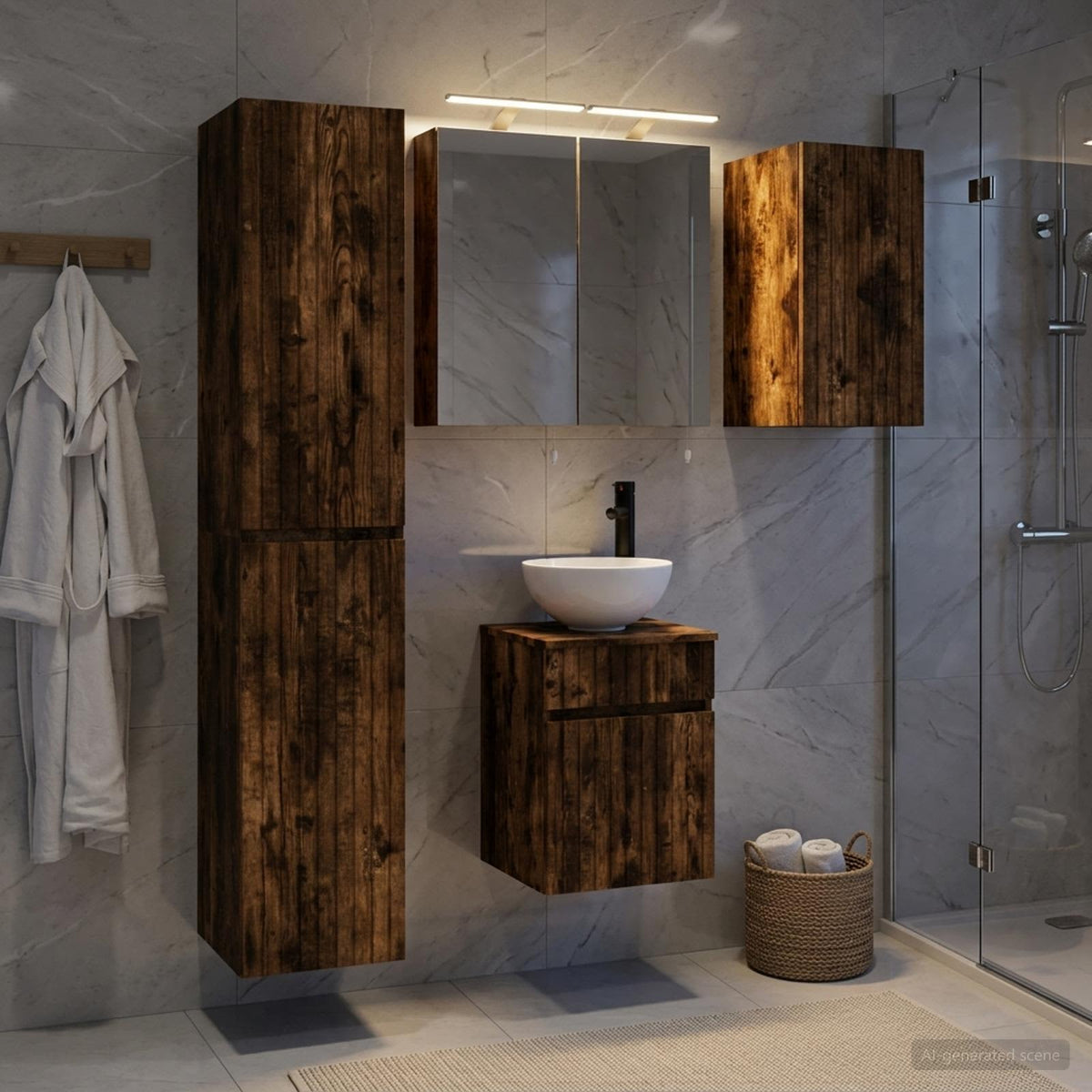Badkamerkastenset 5 st Gerookt eiken Bewerkt hout is nu te koop bij PeponiXL, paradijselijk wonen!
