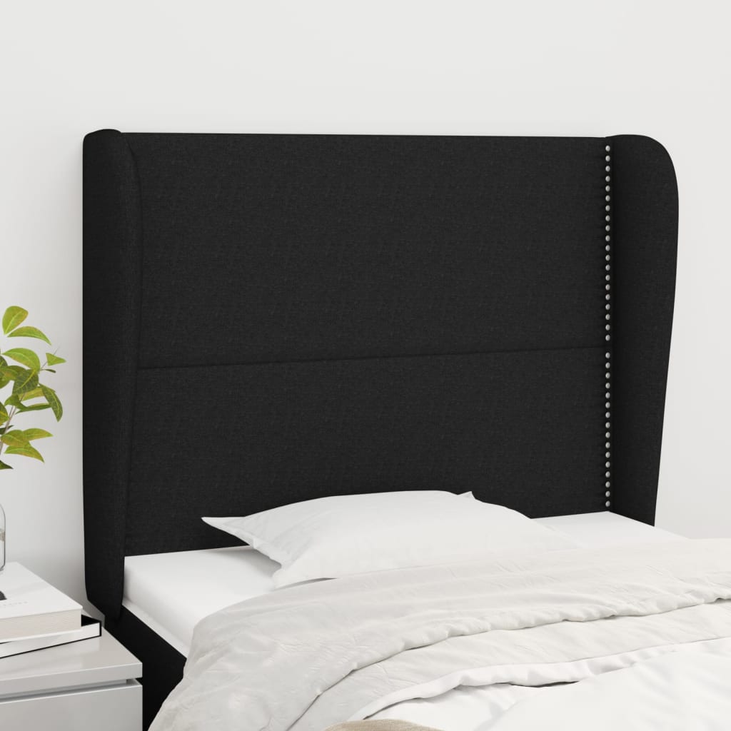 Hoofdbord met randen 103x23x118/128 cm stof zwart is nu te koop bij PeponiXL, paradijselijk wonen!