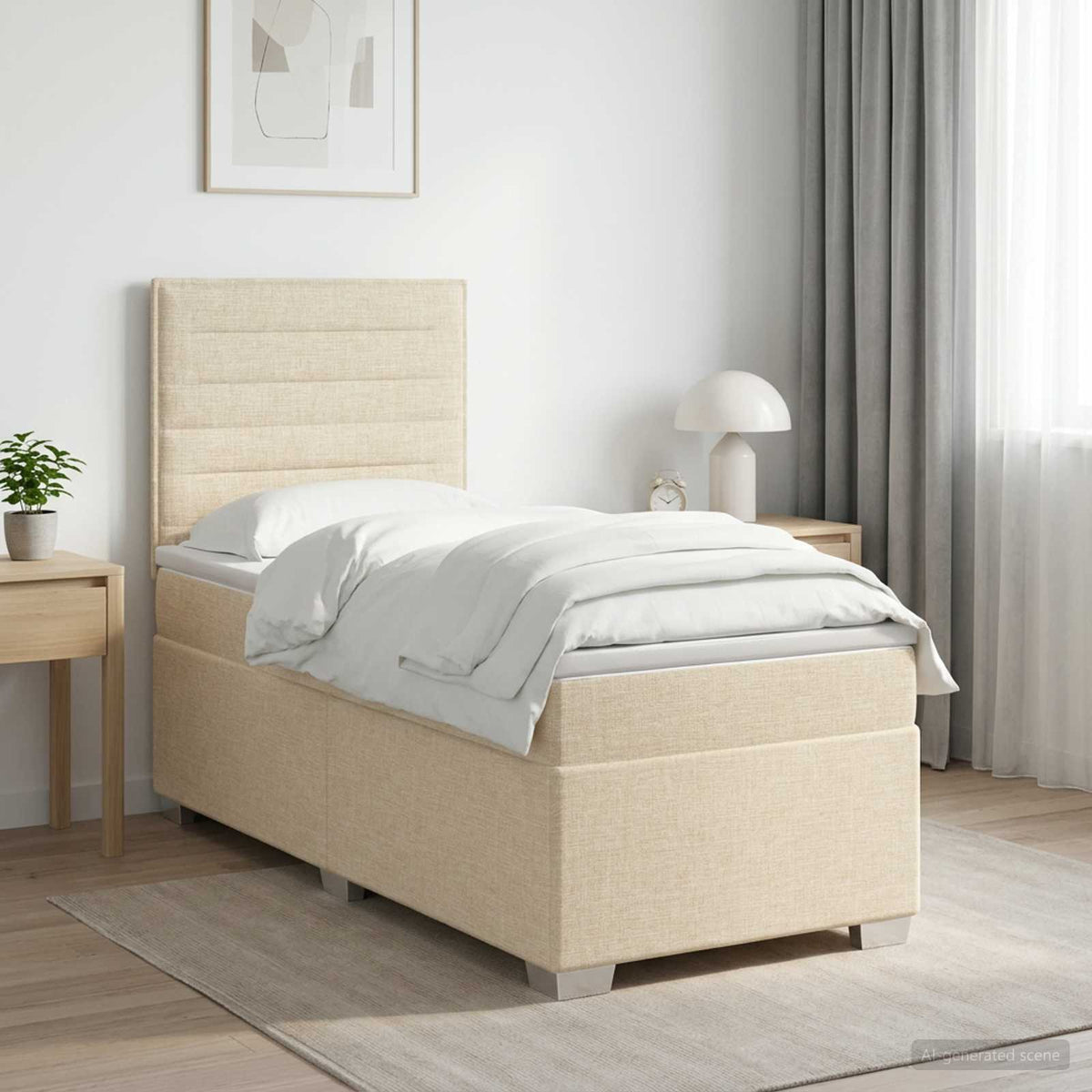 Boxspringbed met matras Crèmekleurig 90 x 190 cm Stof is nu te koop bij PeponiXL, paradijselijk wonen!
