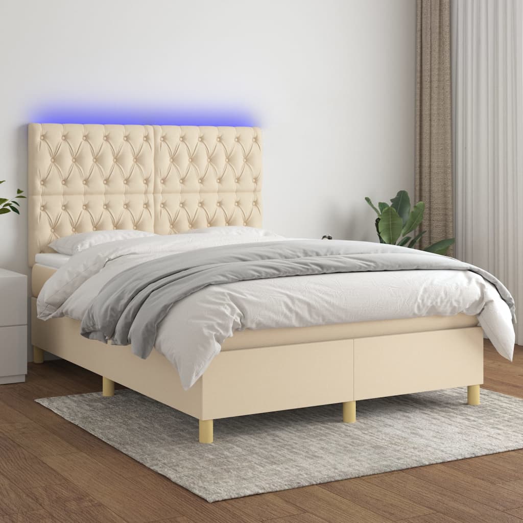 Boxspring met matras en LED stof crèmekleurig 140x190 cm is nu te koop bij PeponiXL, paradijselijk wonen!