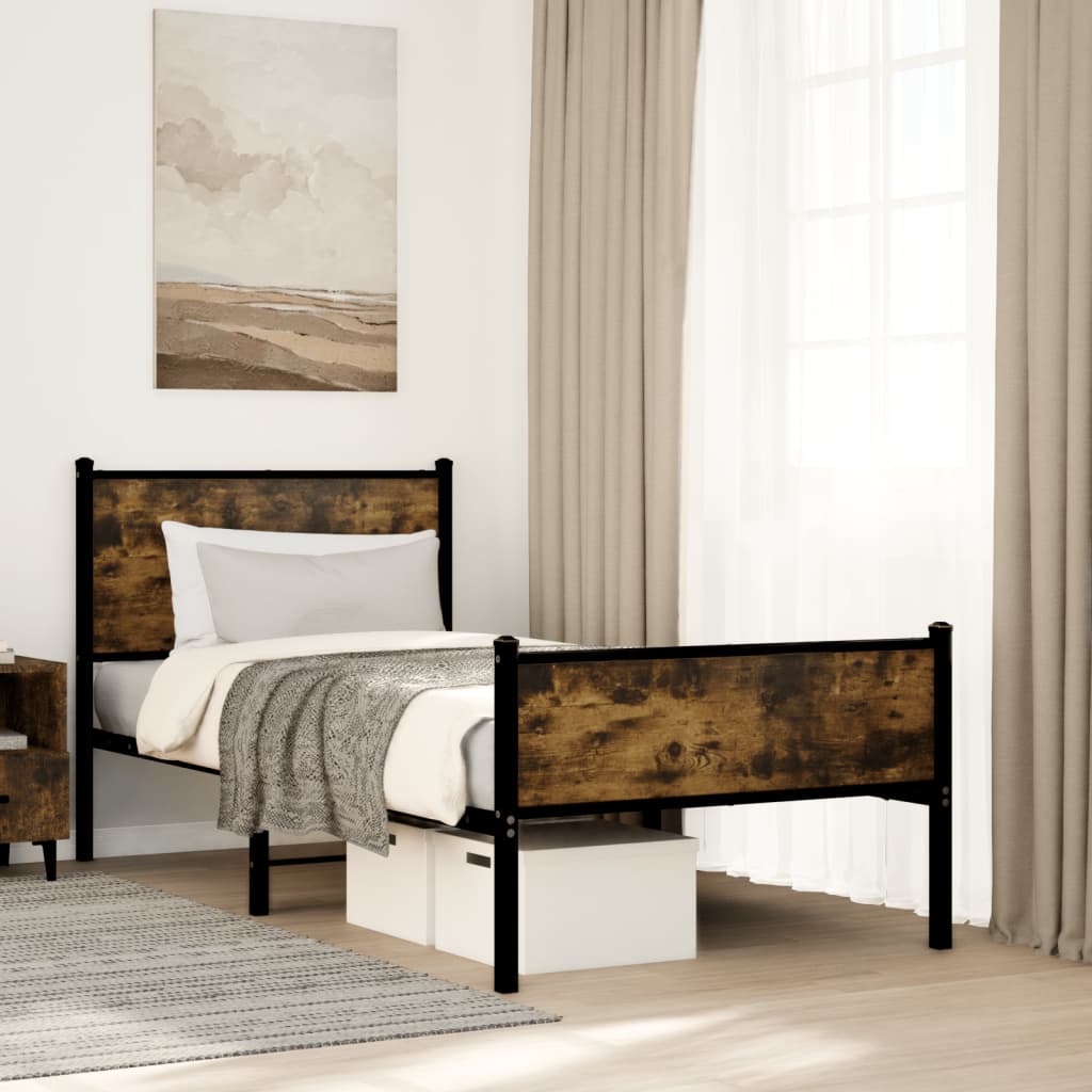 Bedframe zonder matras metaal gerookt eikenkleurig 75x190 cm is nu te koop bij PeponiXL, paradijselijk wonen!