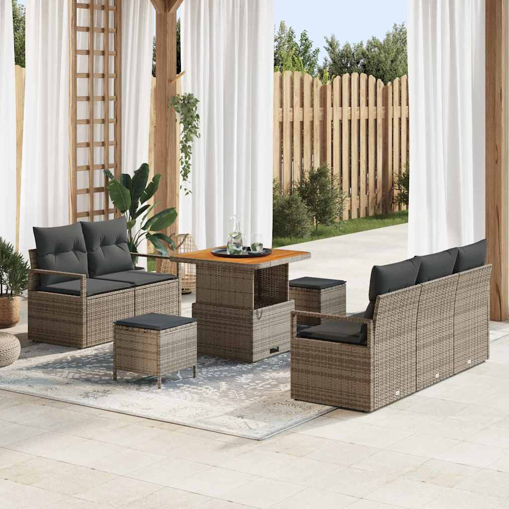Tuin Sofa Set met kussen met opslag 8 pcs Grijs is nu te koop bij PeponiXL, paradijselijk wonen!