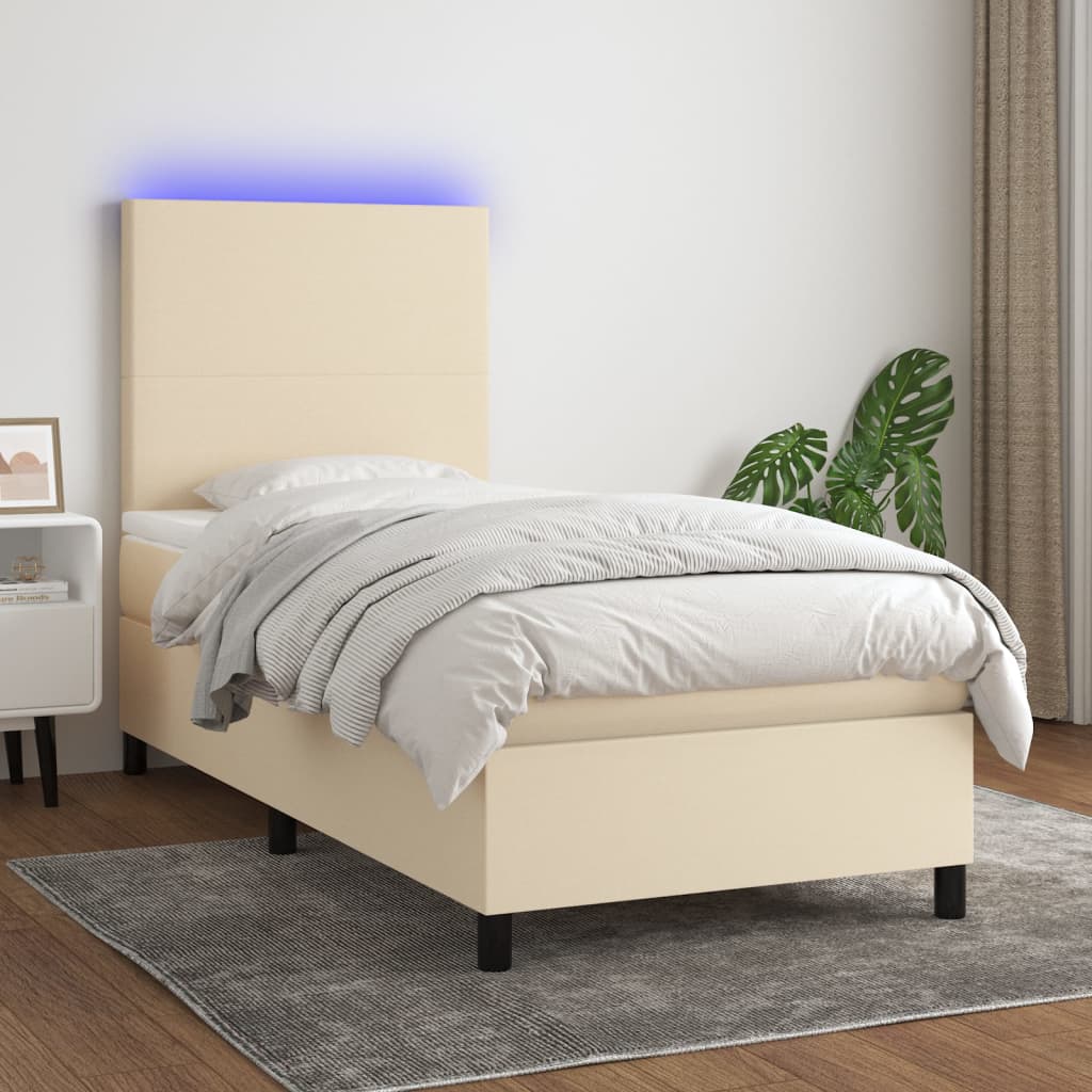 Boxspring met matras en LED stof crèmekleurig 80x200 cm is nu te koop bij PeponiXL, paradijselijk wonen!