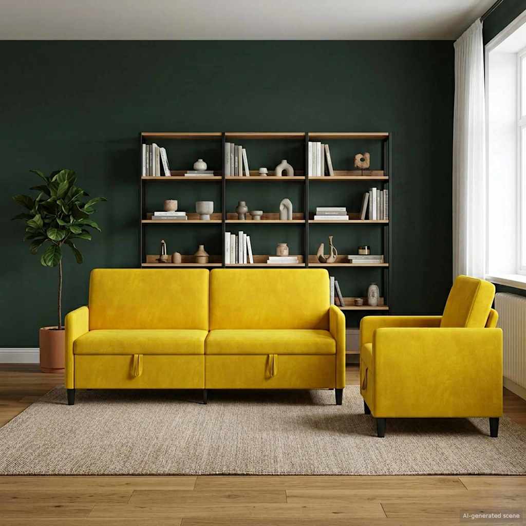 Bankenset met opbergruimte 2 st Geel Polyester is nu te koop bij PeponiXL, paradijselijk wonen!
