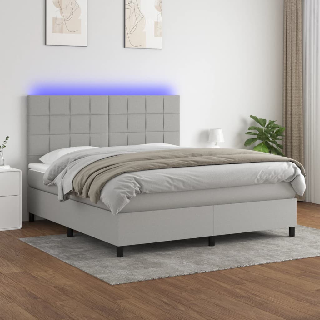 Boxspring met matras en LED stof lichtgrijs 160x200 cm is nu te koop bij PeponiXL, paradijselijk wonen!