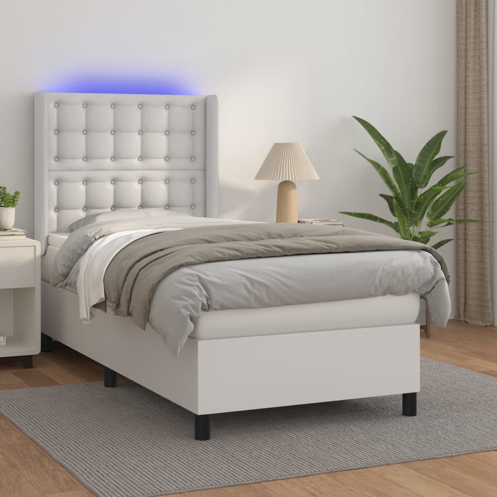 Boxspring met matras en LED kunstleer wit 90x190 cm is nu te koop bij PeponiXL, paradijselijk wonen!