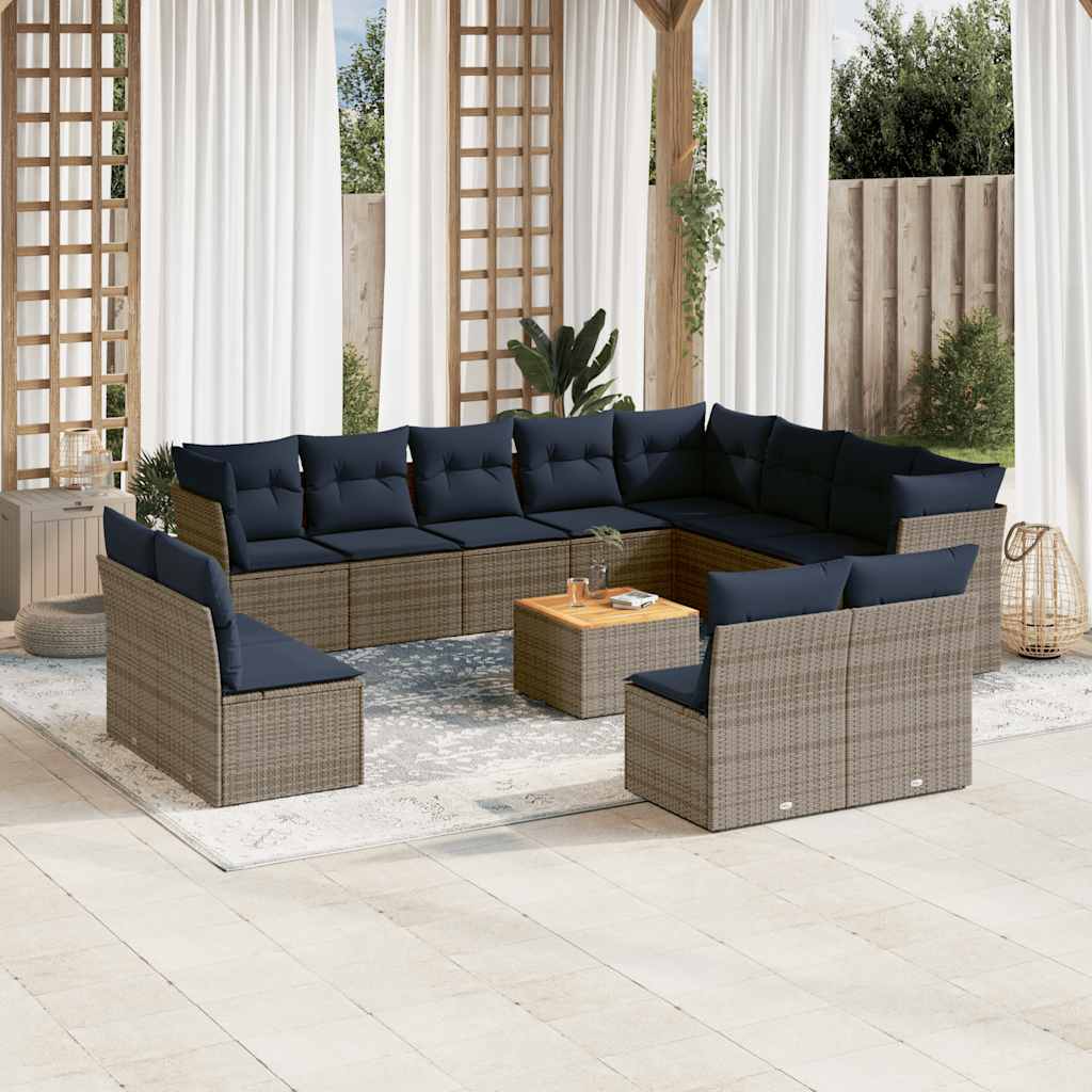 13-delige Loungeset met kussens poly rattan grijs is nu te koop bij PeponiXL, paradijselijk wonen!