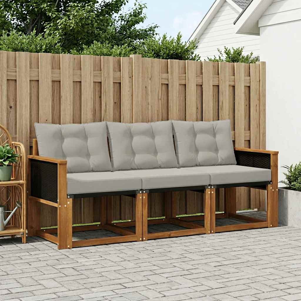 Buiten bankenset met kussen 3 pcs Naturel en lichtgrijs is nu te koop bij PeponiXL, paradijselijk wonen!
