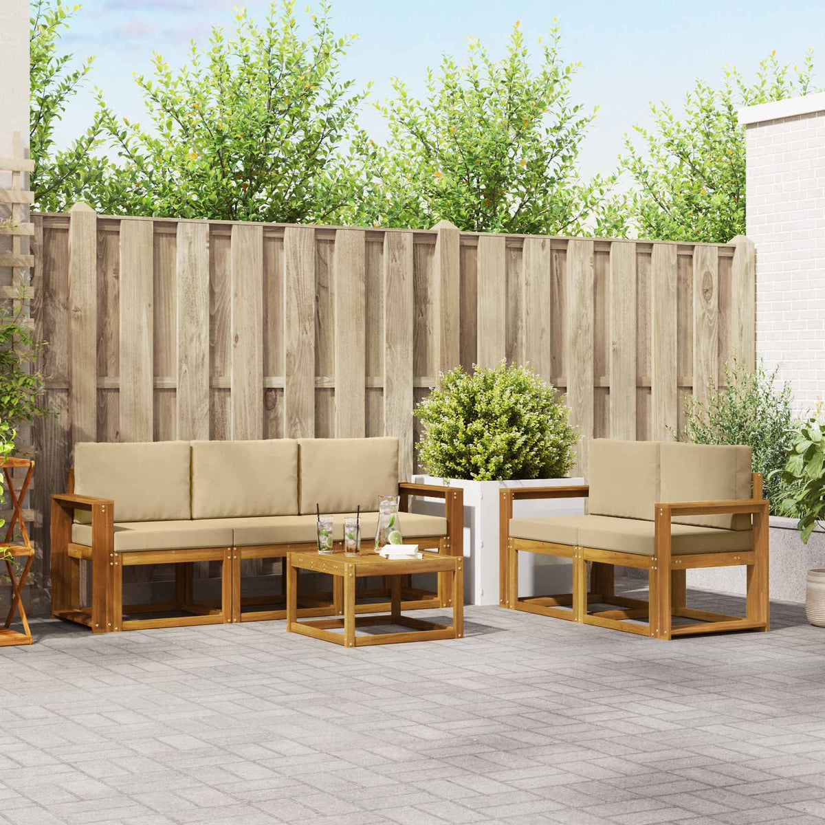 Buiten bankenset met kussen 6 pcs Natuurlijk en Beige is nu te koop bij PeponiXL, paradijselijk wonen!