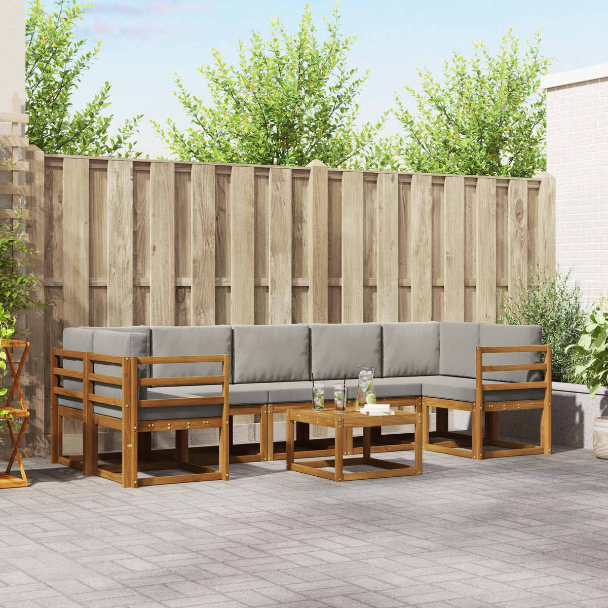 Buiten bankenset met kussen 8 pcs Natuurlijk en Lichtgrijs is nu te koop bij PeponiXL, paradijselijk wonen!