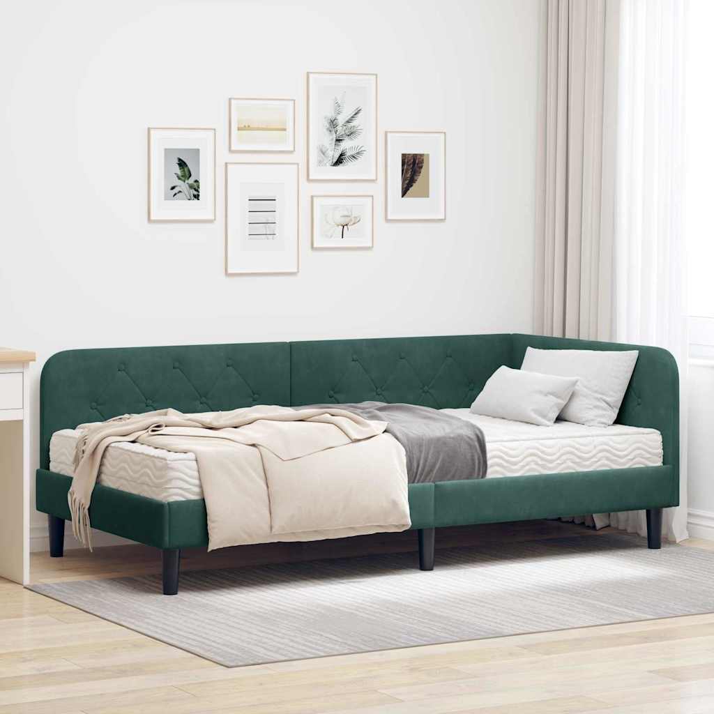 Hoekbedframe Donkergroen 100 x 200 cm Fluweel is nu te koop bij PeponiXL, paradijselijk wonen!