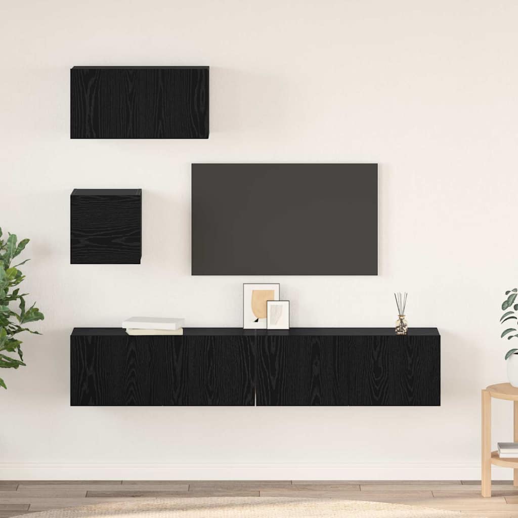 Tv-meubelset Wandgemonteerd 4 pcs Zwart Eiken Bewerkt hout is nu te koop bij PeponiXL, paradijselijk wonen!