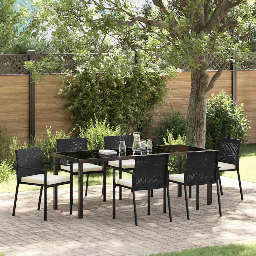 Tuin eettafelset 7 pcs Zwart Gepoedercoat staal is nu te koop bij PeponiXL, paradijselijk wonen!