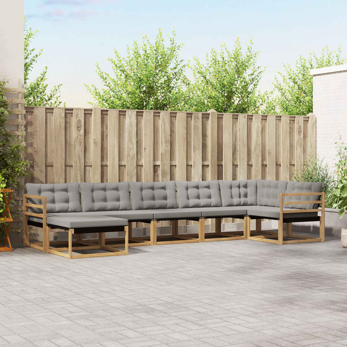 Buiten bankenset 7 pcs Wit en Lichtgrijs 404 x 166,5 x 73 cm is nu te koop bij PeponiXL, paradijselijk wonen!