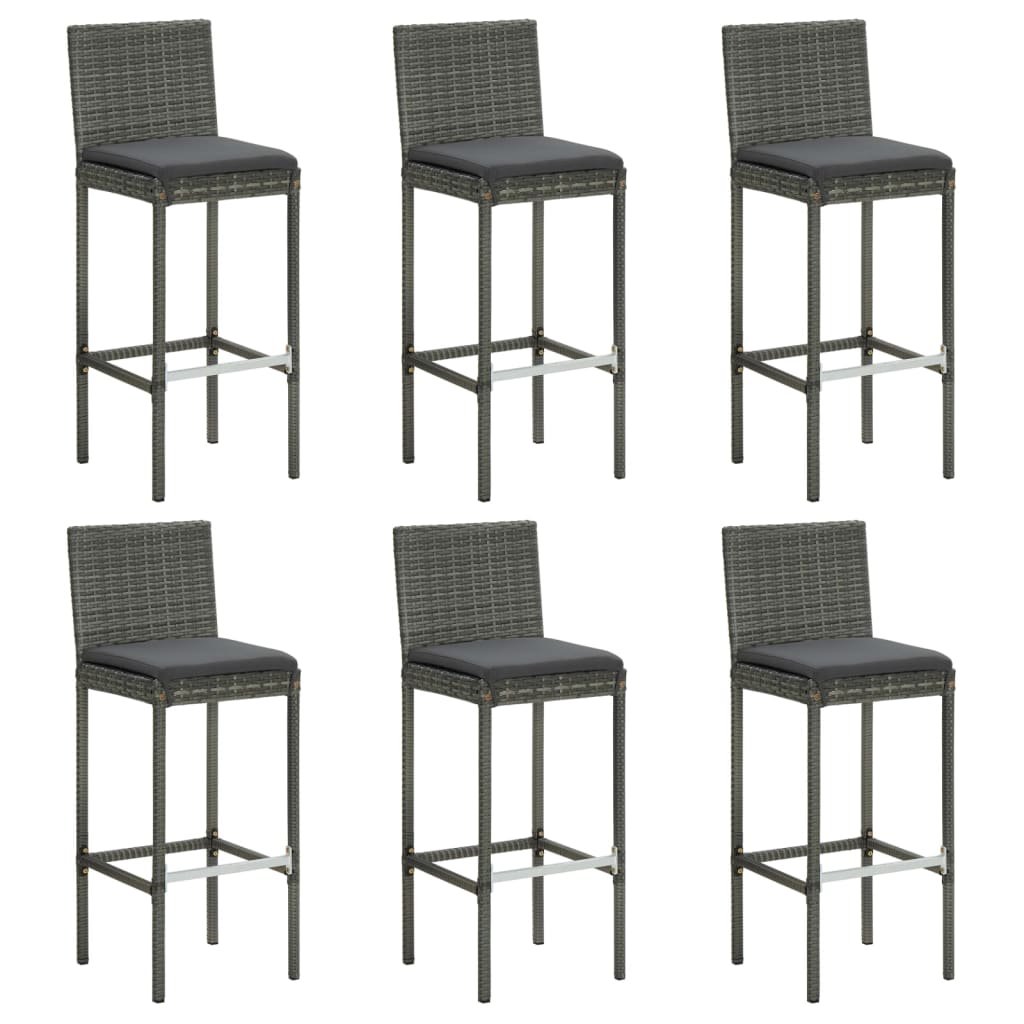 Barkrukken 6 st met kussens poly rattan grijs is nu te koop bij PeponiXL, paradijselijk wonen!