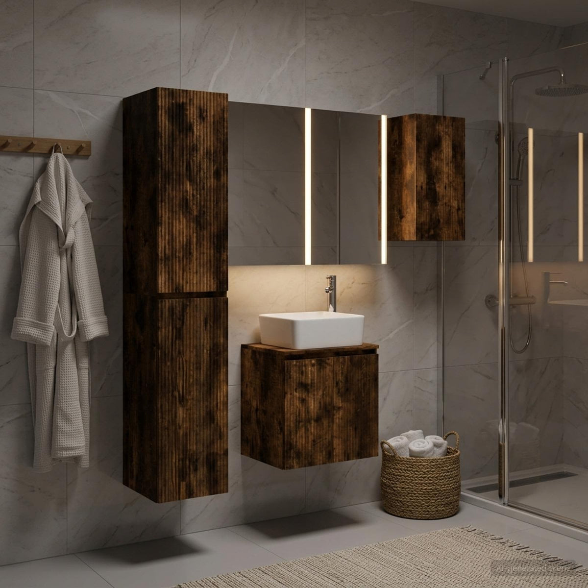 Badkamerkastenset 5 st Gerookt eiken Bewerkt hout is nu te koop bij PeponiXL, paradijselijk wonen!
