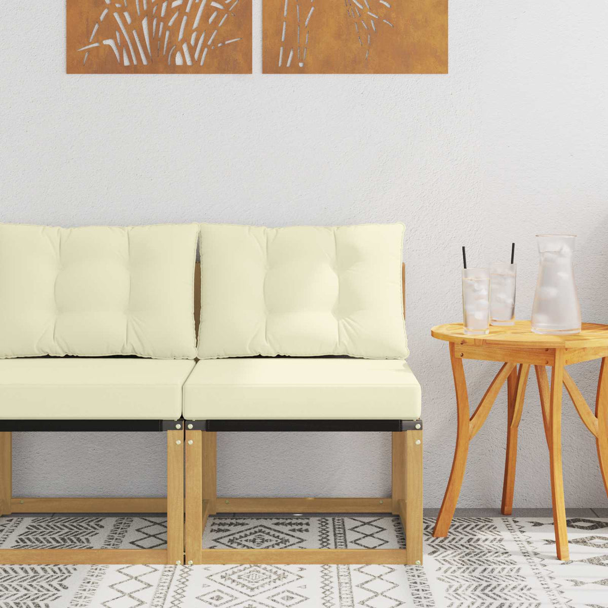 Buiten Midden Sofa Massief acaciahout en Textilene Stof Wit is nu te koop bij PeponiXL, paradijselijk wonen!