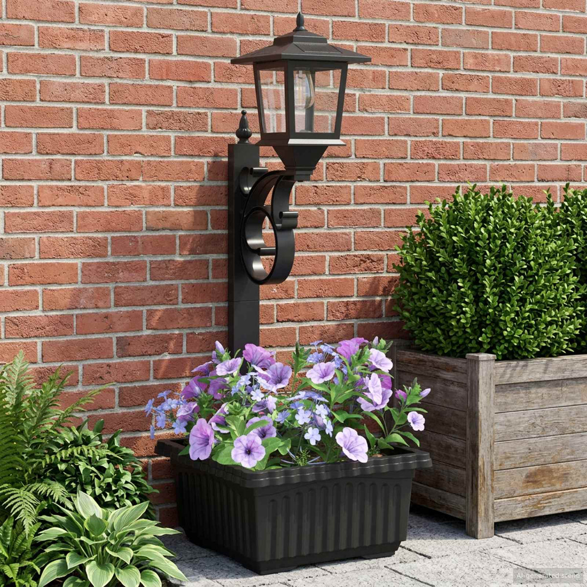 Bollard Light met Plantenbak Zwart 29 x 28 x 74 cm ABS en PP is nu te koop bij PeponiXL, paradijselijk wonen!
