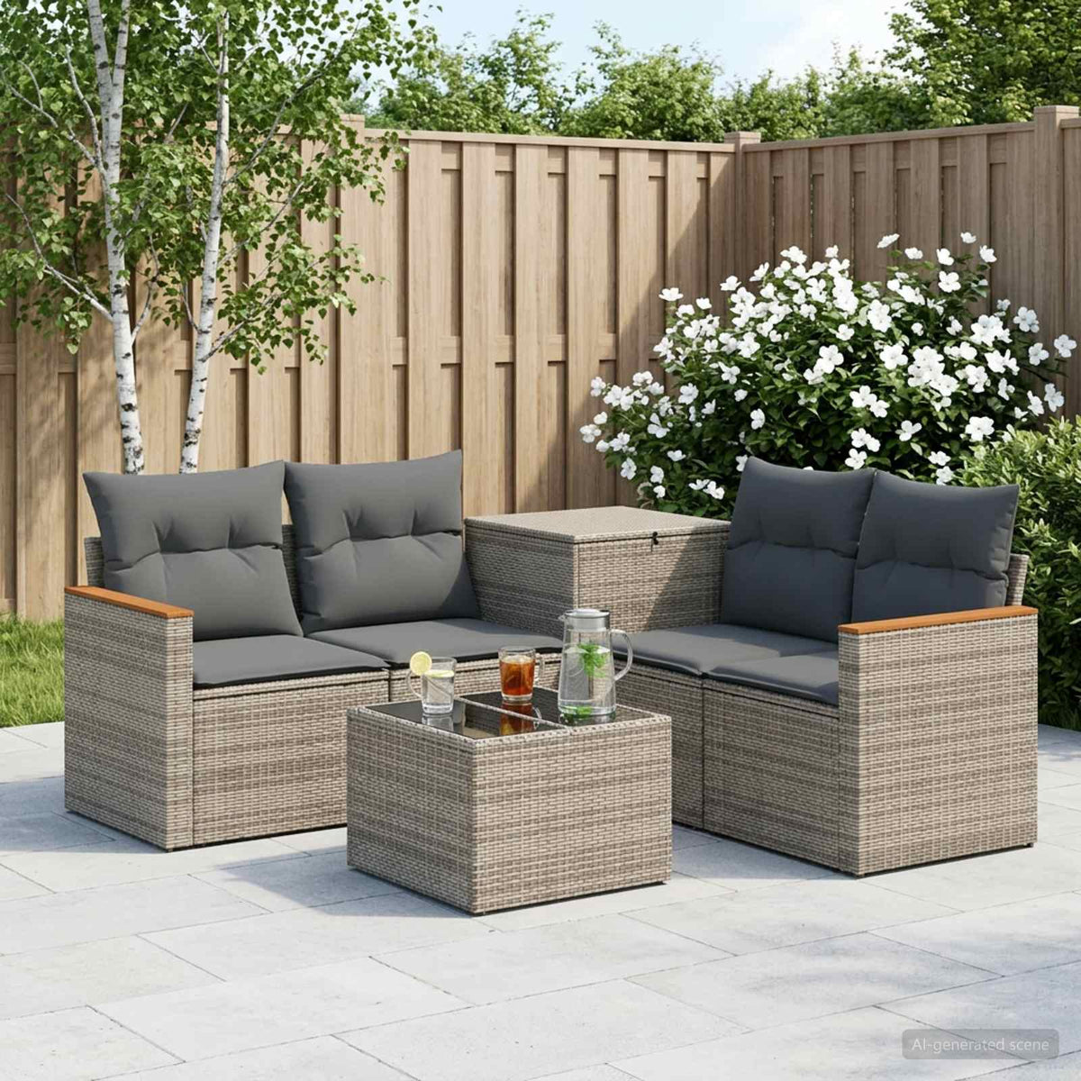 Bankstel 6 st Grijs en Donkergrijs Poly Rattan en Staal is nu te koop bij PeponiXL, paradijselijk wonen!