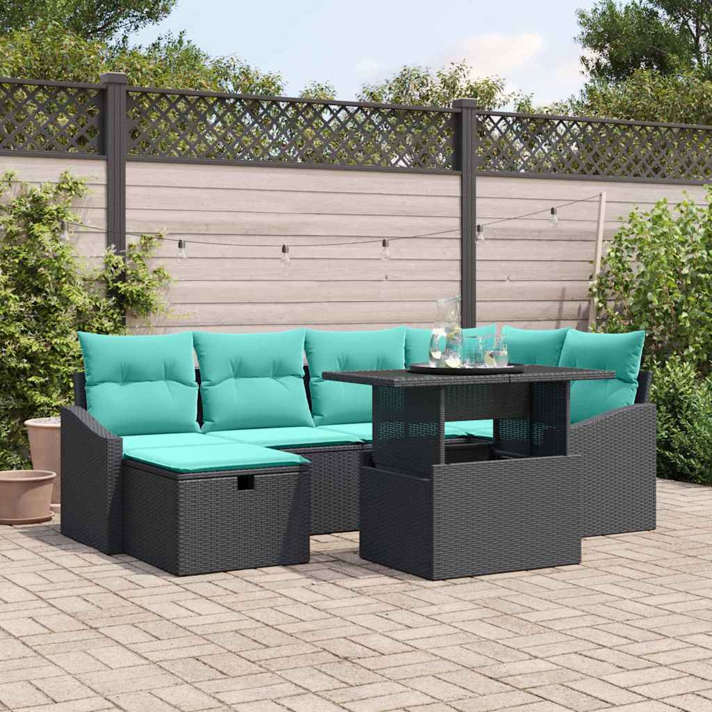 Tuin Sofa Set met kussen met opslag 7 pcs Zwart Poly riet is nu te koop bij PeponiXL, paradijselijk wonen!