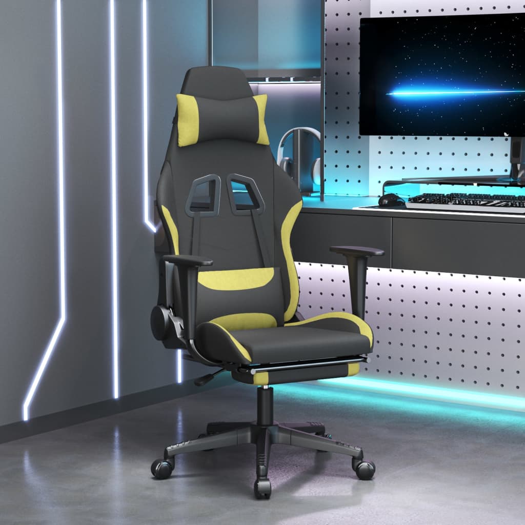 Gamestoel met voetensteun stof zwart en lichtgroen is nu te koop bij PeponiXL, paradijselijk wonen!