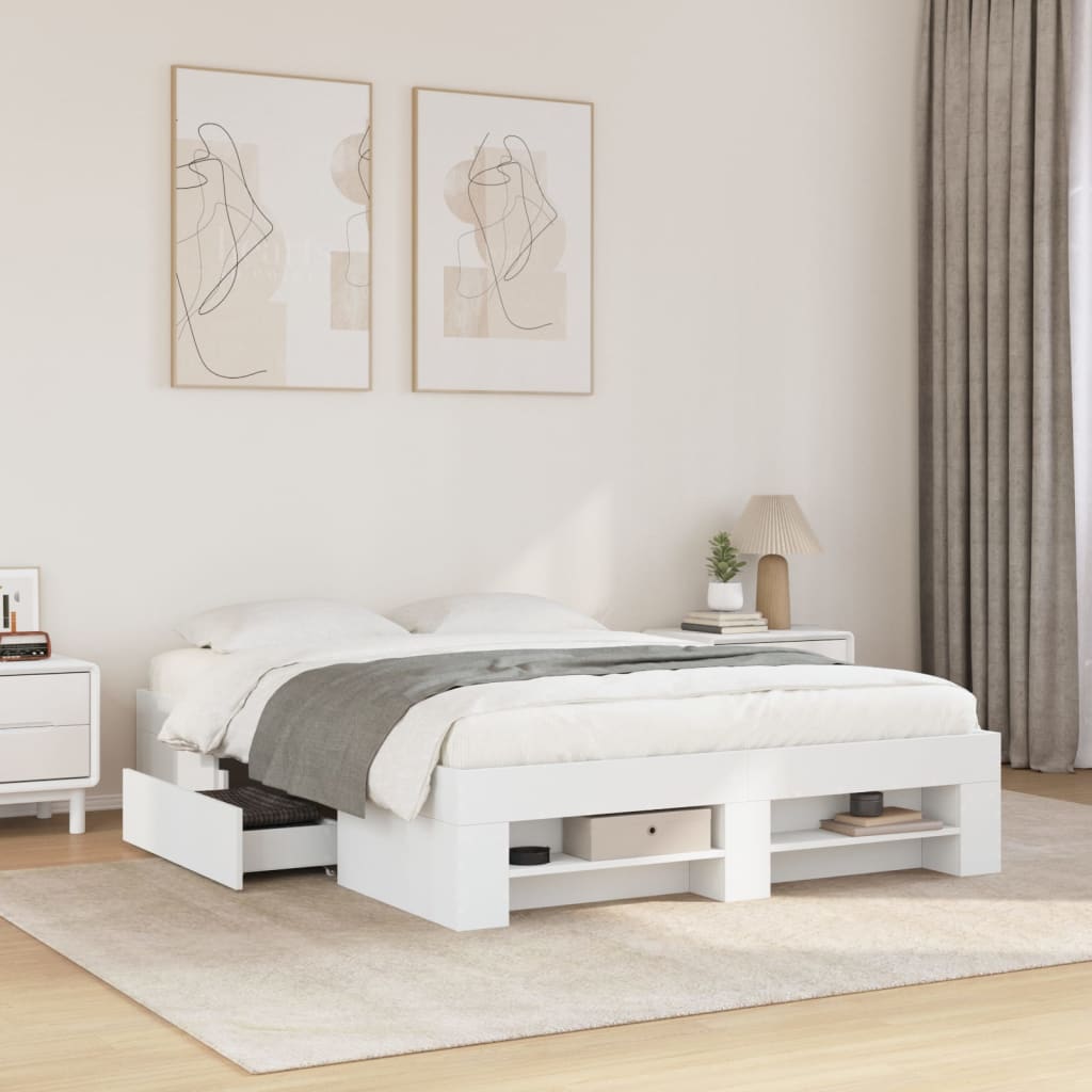 Bedframe bewerkt hout wit 140x200 cm is nu te koop bij PeponiXL, paradijselijk wonen!