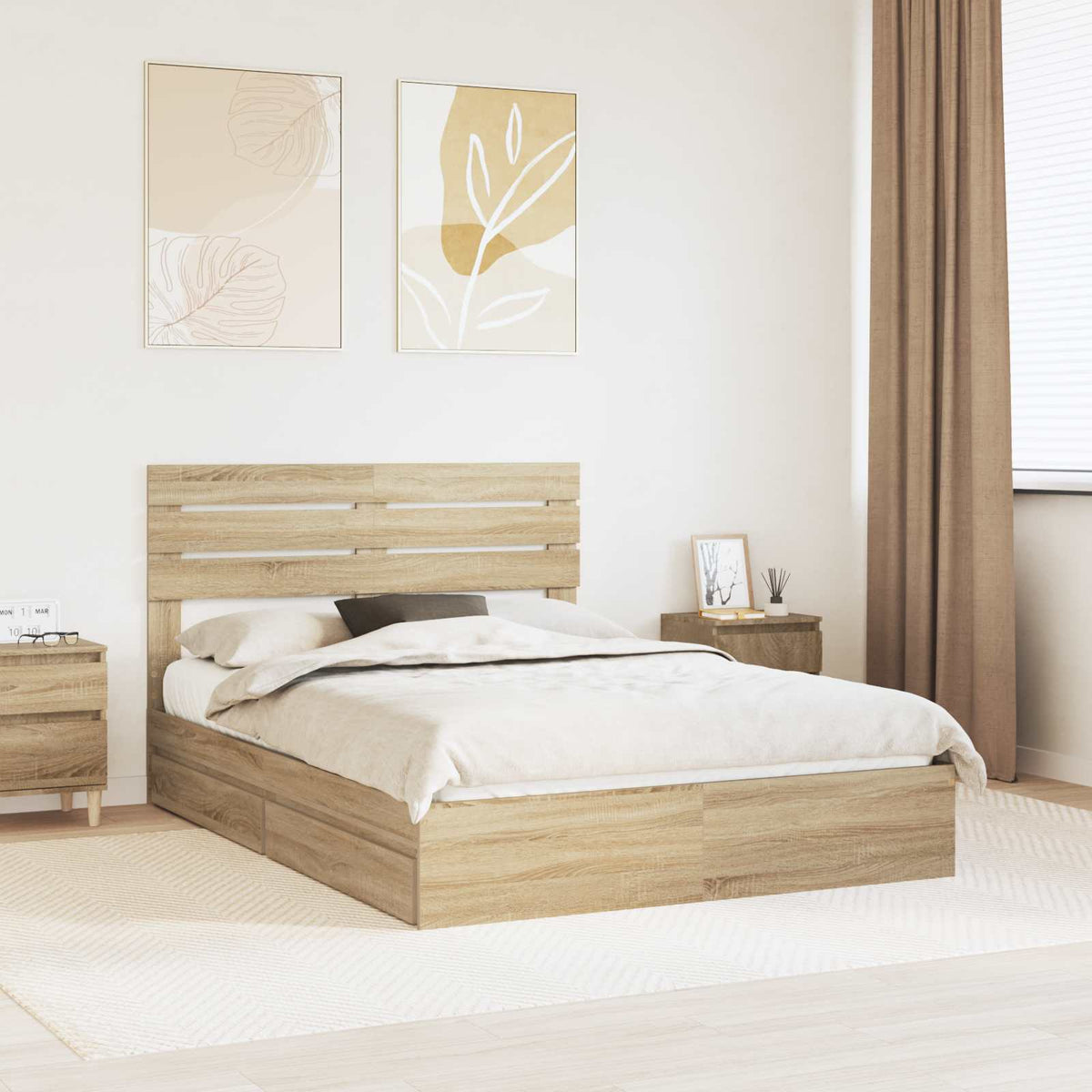 Opslag bed met lade Sonoma Eiken 160 x 200 cm Bewerkt hout is nu te koop bij PeponiXL, paradijselijk wonen!