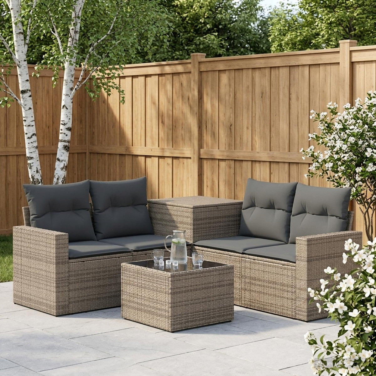 Bankstel 6 st Grijs en Donkergrijs Poly Rattan en Staal is nu te koop bij PeponiXL, paradijselijk wonen!